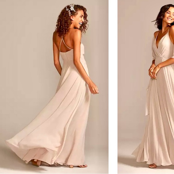 David’s Bridal, NWT, Long Spaghetti V Neck Full Skirt Dress, Sz 10, Ballet - Picture 12 of 13